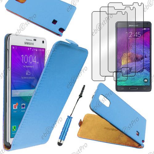 Ebeststar ® Housse Coque Etui En Pu Cuir À Rabat Ultra Fine (Slim Case) Pour Samsung Galaxy Note 4 N910f, Couleur Bleu + Mini Stylet 3 Film