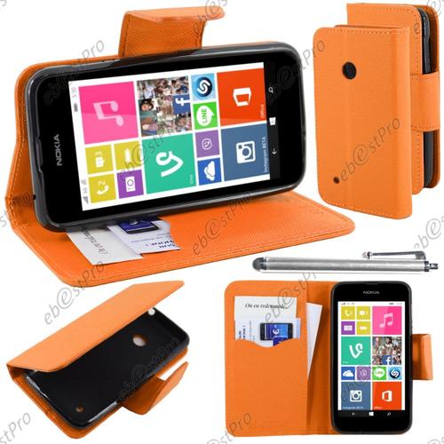 Ebeststar ® Housse Coque Etui Portefeuille Folio Book Livre Simili Cuir Pour Nokia Lumia 530, Couleur Orange + Stylet + Film Protection D'écran