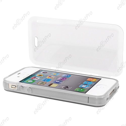 Ebeststar ® Housse Etui Coque Portefeuille Livre Silicone Gel Pour Apple Iphone 4s, 4, Couleur Transparent + Stylet + Film Protection D'écran