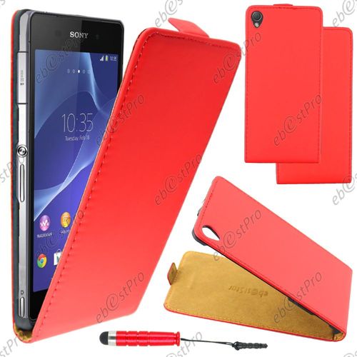 Ebeststar ® Housse Coque Etui En Pu Cuir À Rabat Ultra Fine (Slim Case) Pour Sony Xperia Z3 D6603, Couleur Rouge + Mini Stylet + Film Protection D'écran