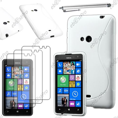 Ebeststar ® Housse Etui Coque Silicone Gel Motif S-Line Protection Souple Pour Nokia Lumia 625, Couleur Blanc + Stylet 3 Film