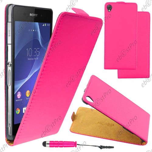 Ebeststar ® Housse Coque Etui En Pu Cuir À Rabat Ultra Fine (Slim Case) Pour Sony Xperia Z3 D6603, Couleur Rose + Mini Stylet + Film Protection D'écran