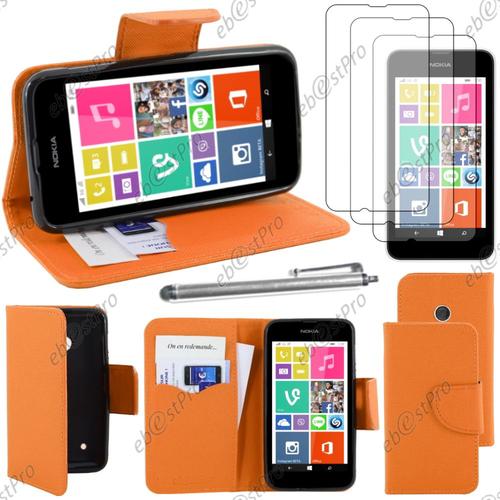 Ebeststar ® Housse Coque Etui Portefeuille Folio Book Livre Simili Cuir Pour Nokia Lumia 530, Couleur Orange + Stylet 3 Film