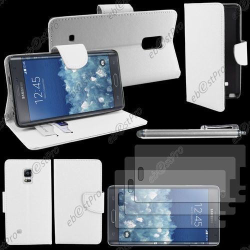 Ebeststar ® Housse Coque Etui Portefeuille Folio Book Livre Simili Cuir Pour Samsung Galaxy Note Edge, Couleur Blanc + Stylet 3 Film