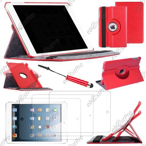 Ebeststar ® Housse Coque Etui Pu Cuir Rotatif Avec Support À Rotation 360° Pour Apple Ipad Mini 3, Mini 2 Retina, Mini 1, Couleur Rouge + Mini Stylet 3 Film