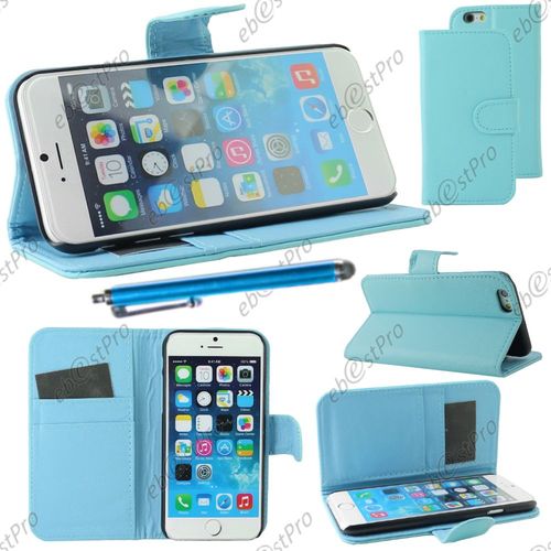 Ebeststar ® Housse Coque Etui Portefeuille Folio Book Livre Simili Cuir Pour Apple Iphone 6 Écran 4,7", Couleur Bleu + Stylet + Film Protection D'écran