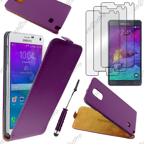 Ebeststar ® Housse Coque Etui En Pu Cuir À Rabat Ultra Fine (Slim Case) Pour Samsung Galaxy Note 4 N910f, Couleur Violet + Mini Stylet 3 Film