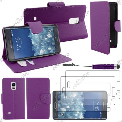 Ebeststar ® Housse Coque Etui Portefeuille Folio Book Livre Simili Cuir Pour Samsung Galaxy Note Edge, Couleur Violet + Mini Stylet 3 Film