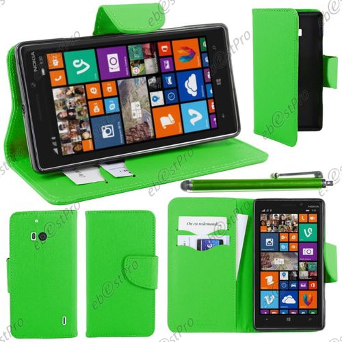 Ebeststar ® Housse Coque Etui Portefeuille Folio Book Livre Simili Cuir Pour Nokia Lumia 930, Couleur Vert + Stylet + Film Protection D'écran