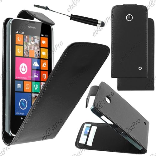 Ebeststar ® Housse Coque Etui Simili Cuir À Rabat Vertical Pour Nokia Lumia 630, Couleur Noir + Mini Stylet + Film Protection D'écran