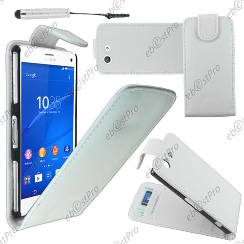 Ebeststar ® Housse Coque Etui Simili Cuir À Rabat Vertical Pour Sony Xperia Z3 Compact, Couleur Blanc + Mini Stylet + Film Protection D'écran