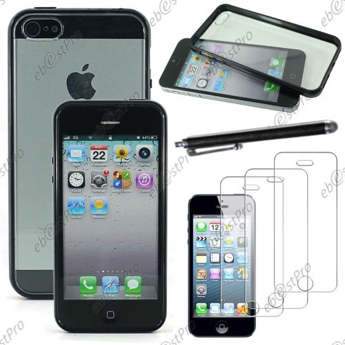 Ebeststar ® Coque Hybride Rigide Crystale Avec Contour Bumper Silicone Gel Pour Apple Iphone 5s, 5, Couleur Noir + Stylet 3 Film
