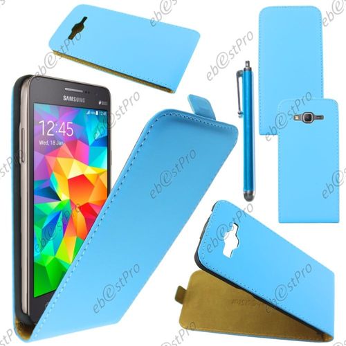 Ebeststar ® Housse Coque Etui En Pu Cuir À Rabat Ultra Fine (Slim Case) Pour Samsung Galaxy Grand Prime Sm-G530f Sm-G530h, Couleur Bleu + Stylet + Film Protection D'écran