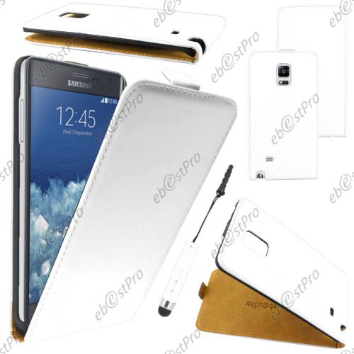 Ebeststar ® Housse Coque Etui En Pu Cuir À Rabat Ultra Fine (Slim Case) Pour Samsung Galaxy Note Edge, Couleur Blanc + Mini Stylet + Film Protection D'écran