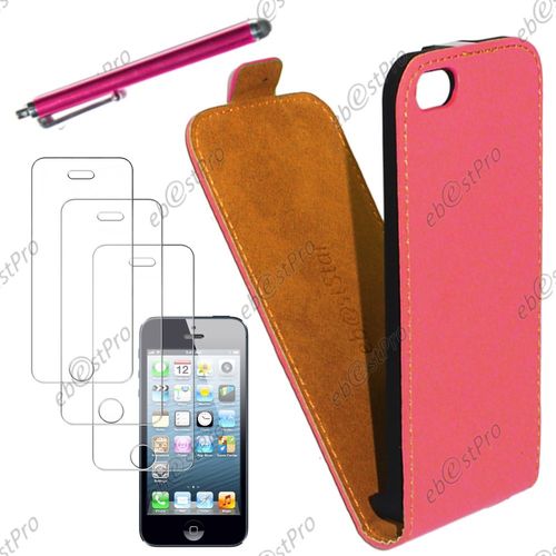 Ebeststar ® Housse Coque Etui En Pu Cuir À Rabat Ultra Fine (Slim Case) Pour Apple Iphone 5c, Couleur Rose + Stylet 3 Film