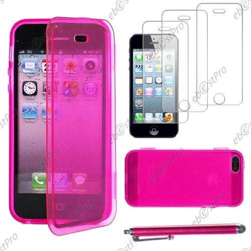 Ebeststar ® Housse Etui Coque Portefeuille Livre Silicone Gel Pour Apple Iphone 5s, 5, Couleur Rose + Stylet 3 Film