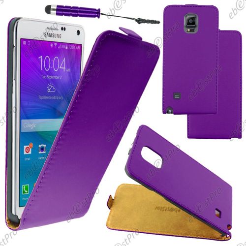 Ebeststar ® Housse Coque Etui En Pu Cuir À Rabat Ultra Fine (Slim Case) Pour Samsung Galaxy Note 4 N910f, Couleur Violet + Mini Stylet + Film Protection D'écran