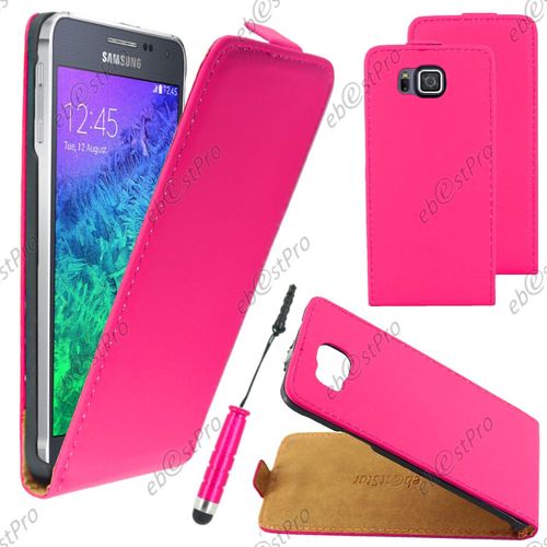 Ebeststar ® Housse Coque Etui En Pu Cuir À Rabat Ultra Fine (Slim Case) Pour Samsung Galaxy Alpha Sm-G850f, Couleur Rose + Mini Stylet + Film Protection D'écran