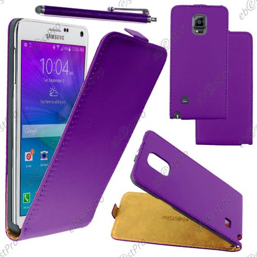Ebeststar ® Housse Coque Etui En Pu Cuir À Rabat Ultra Fine (Slim Case) Pour Samsung Galaxy Note 4 N910f, Couleur Violet + Stylet + Film Protection D'écran