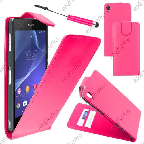 Ebeststar ® Housse Coque Etui Simili Cuir À Rabat Vertical Pour Sony Xperia Z3 D6603, Couleur Rose + Mini Stylet + Film Protection D'écran