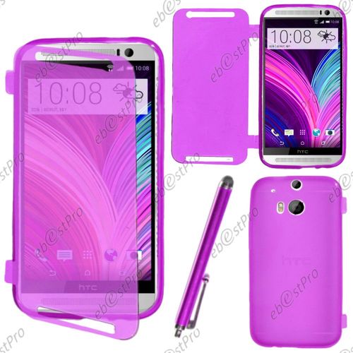 Ebeststar ® Housse Etui Coque Portefeuille Livre Silicone Gel Pour Htc One M8 2014, Couleur Violet + Stylet + Film Protection D'écran