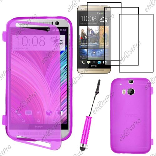 Ebeststar ® Housse Etui Coque Portefeuille Livre Silicone Gel Pour Htc One M8 2014, Couleur Violet + Mini Stylet 3 Film