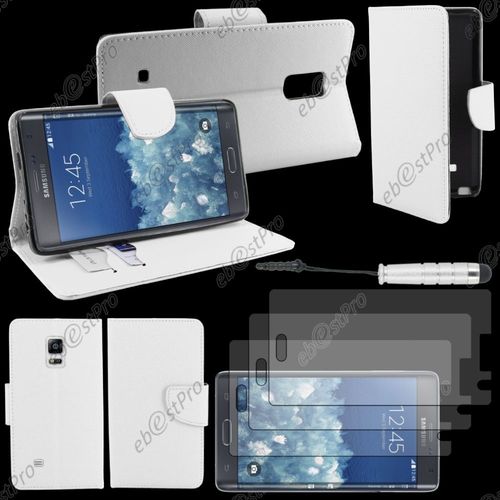 Ebeststar ® Housse Coque Etui Portefeuille Folio Book Livre Simili Cuir Pour Samsung Galaxy Note Edge, Couleur Blanc + Mini Stylet 3 Film