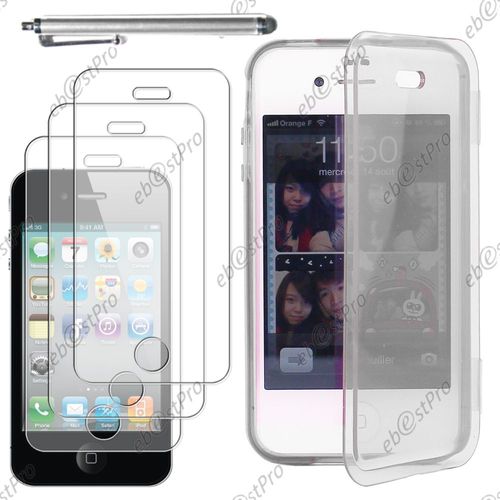 Ebeststar ® Housse Etui Coque Portefeuille Livre Silicone Gel Pour Apple Iphone 4s, 4, Couleur Transparent + Stylet 3 Film