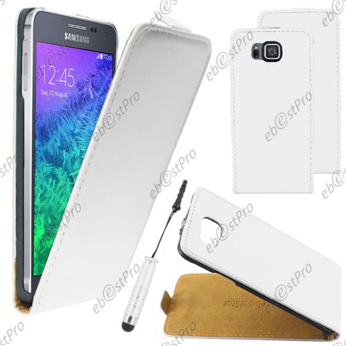 Ebeststar ® Housse Coque Etui En Pu Cuir À Rabat Ultra Fine (Slim Case) Pour Samsung Galaxy Alpha Sm-G850f, Couleur Blanc + Mini Stylet + Film Protection D'écran