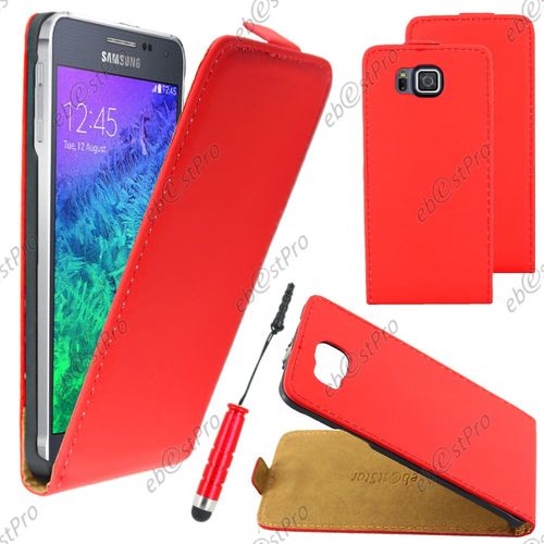 Ebeststar ® Housse Coque Etui En Pu Cuir À Rabat Ultra Fine (Slim Case) Pour Samsung Galaxy Alpha Sm-G850f, Couleur Rouge + Mini Stylet + Film Protection D'écran