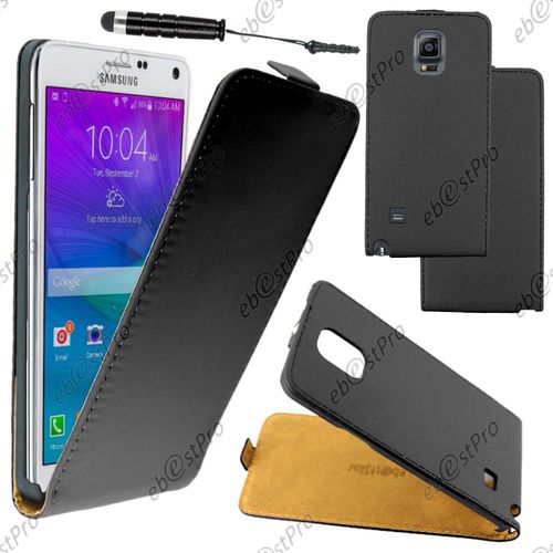 Ebeststar ® Housse Coque Etui En Pu Cuir À Rabat Ultra Fine (Slim Case) Pour Samsung Galaxy Note 4 N910f, Couleur Noir + Mini Stylet + Film Protection D'écran