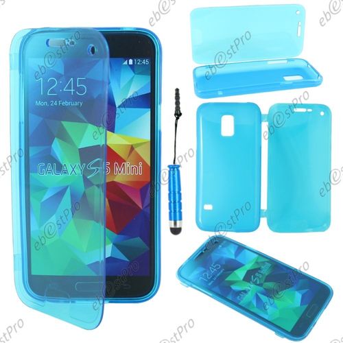 Ebeststar ® Housse Etui Coque Portefeuille Livre Silicone Gel Pour Samsung Galaxy S5 Mini Sm-G800 G800f G800h, Couleur Bleu + Mini Stylet + Film Protection D'écran