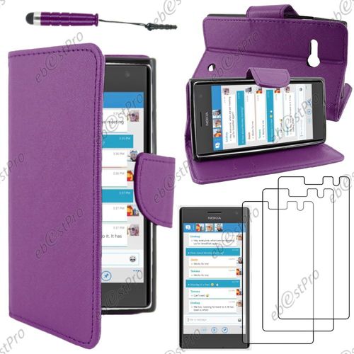 Ebeststar ® Housse Coque Etui Portefeuille Folio Book Livre Simili Cuir Pour Nokia Lumia 735 730 Dual, Couleur Violet + Mini Stylet 3 Film