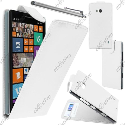 Ebeststar ® Housse Coque Etui Simili Cuir À Rabat Vertical Pour Nokia Lumia 930, Couleur Blanc + Stylet + Film Protection D'écran