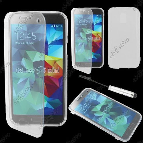 Ebeststar ® Housse Etui Coque Portefeuille Livre Silicone Gel Pour Samsung Galaxy S5 Mini Sm-G800 G800f G800h, Couleur Transparent + Mini Stylet + Film Protection D'écran
