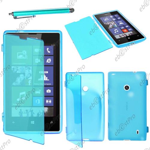 Ebeststar ® Housse Etui Coque Portefeuille Livre Silicone Gel Pour Nokia Lumia 520, Couleur Bleu + Stylet + Film Protection D'écran