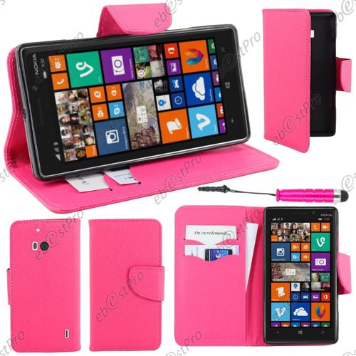 Ebeststar ® Housse Coque Etui Portefeuille Folio Book Livre Simili Cuir Pour Nokia Lumia 930, Couleur Rose + Mini Stylet + Film Protection D'écran