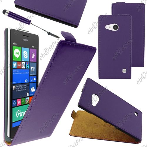 Ebeststar ® Housse Coque Etui En Pu Cuir À Rabat Ultra Fine (Slim Case) Pour Nokia Lumia 735 730 Dual, Couleur Violet + Mini Stylet + Film Protection D'écran