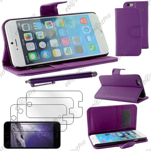 Ebeststar ® Housse Coque Etui Portefeuille Folio Book Livre Simili Cuir Pour Apple Iphone 6 Écran 4,7", Couleur Violet + Stylet 3 Film