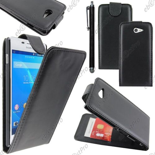 Ebeststar ® Housse Coque Etui Simili Cuir À Rabat Vertical Pour Sony Xperia M2 D2302 D2303, Couleur Noir + Stylet + Film Protection D'écran