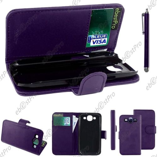 Ebeststar ® Housse Coque Etui Portefeuille Folio Book Livre Simili Cuir Pour Samsung Galaxy S3 I9300 I9305, Couleur Violet + Stylet + Film Protection D'écran