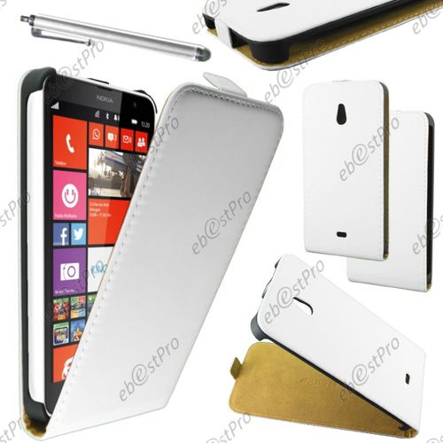 Ebeststar ® Housse Coque Etui En Pu Cuir À Rabat Ultra Fine (Slim Case) Pour Nokia Lumia 1320, Couleur Blanc + Stylet + Film Protection D'écran