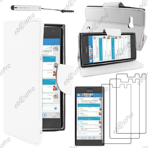 Ebeststar ® Housse Coque Etui Portefeuille Folio Book Livre Simili Cuir Pour Nokia Lumia 735 730 Dual, Couleur Blanc + Mini Stylet 3 Film