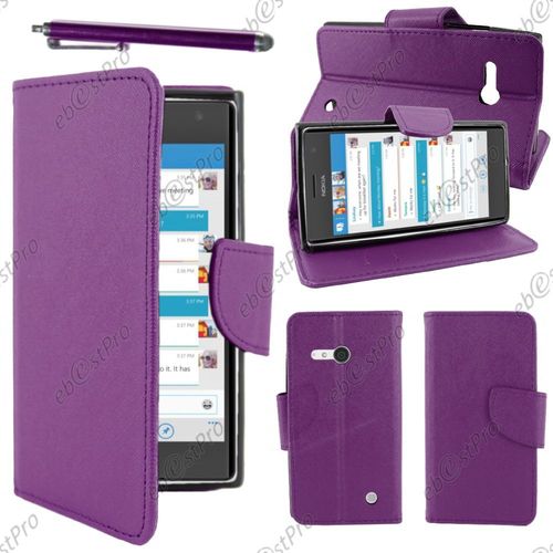 Ebeststar ® Housse Coque Etui Portefeuille Folio Book Livre Simili Cuir Pour Nokia Lumia 735 730 Dual, Couleur Violet + Stylet + Film Protection D'écran