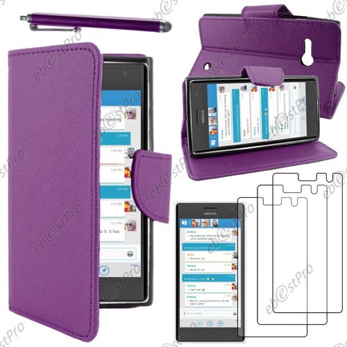 Ebeststar ® Housse Coque Etui Portefeuille Folio Book Livre Simili Cuir Pour Nokia Lumia 735 730 Dual, Couleur Violet + Stylet 3 Film