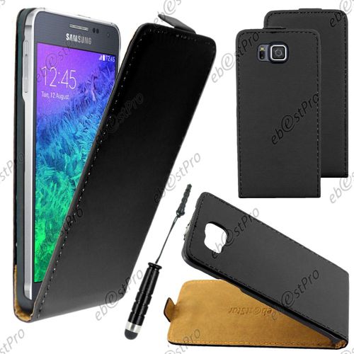 Ebeststar ® Housse Coque Etui En Pu Cuir À Rabat Ultra Fine (Slim Case) Pour Samsung Galaxy Alpha Sm-G850f, Couleur Noir + Mini Stylet + Film Protection D'écran