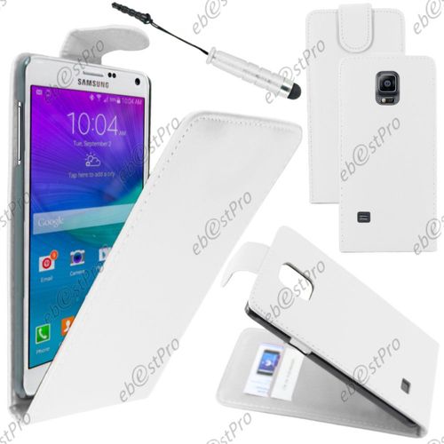 Ebeststar ® Housse Coque Etui Simili Cuir À Rabat Vertical Pour Samsung Galaxy Note 4 N910f, Couleur Blanc + Mini Stylet + Film Protection D'écran