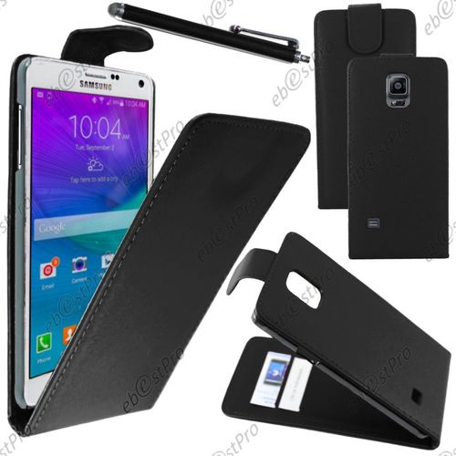Ebeststar ® Housse Coque Etui Simili Cuir À Rabat Vertical Pour Samsung Galaxy Note 4 N910f, Couleur Noir + Stylet + Film Protection D'écran