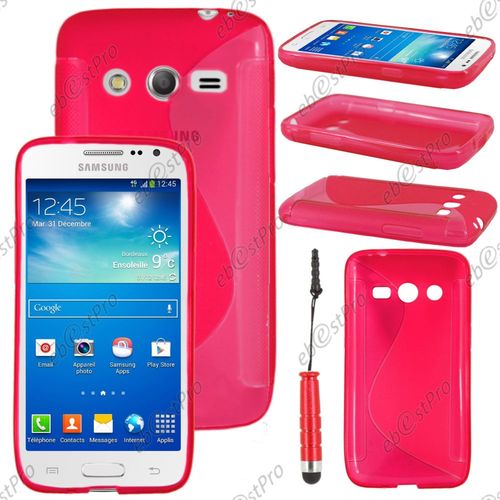 Ebeststar ® Housse Etui Coque Silicone Gel Motif S-Line Protection Souple Pour Samsung Galaxy Core 4g Sm-G386f, Couleur Rose + Mini Stylet + Film Protection D'écran