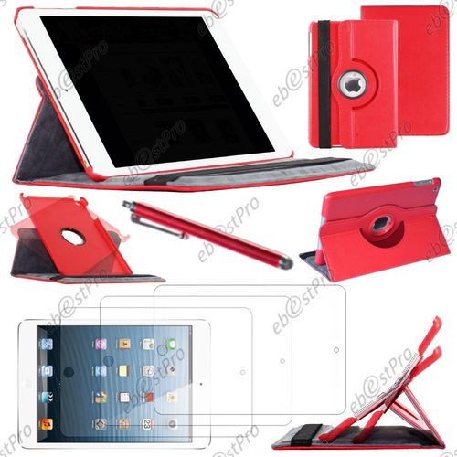 Ebeststar ® Housse Coque Etui Pu Cuir Rotatif Avec Support À Rotation 360° Pour Apple Ipad Mini 3, Mini 2 Retina, Mini 1, Couleur Rouge + Stylet 3 Film